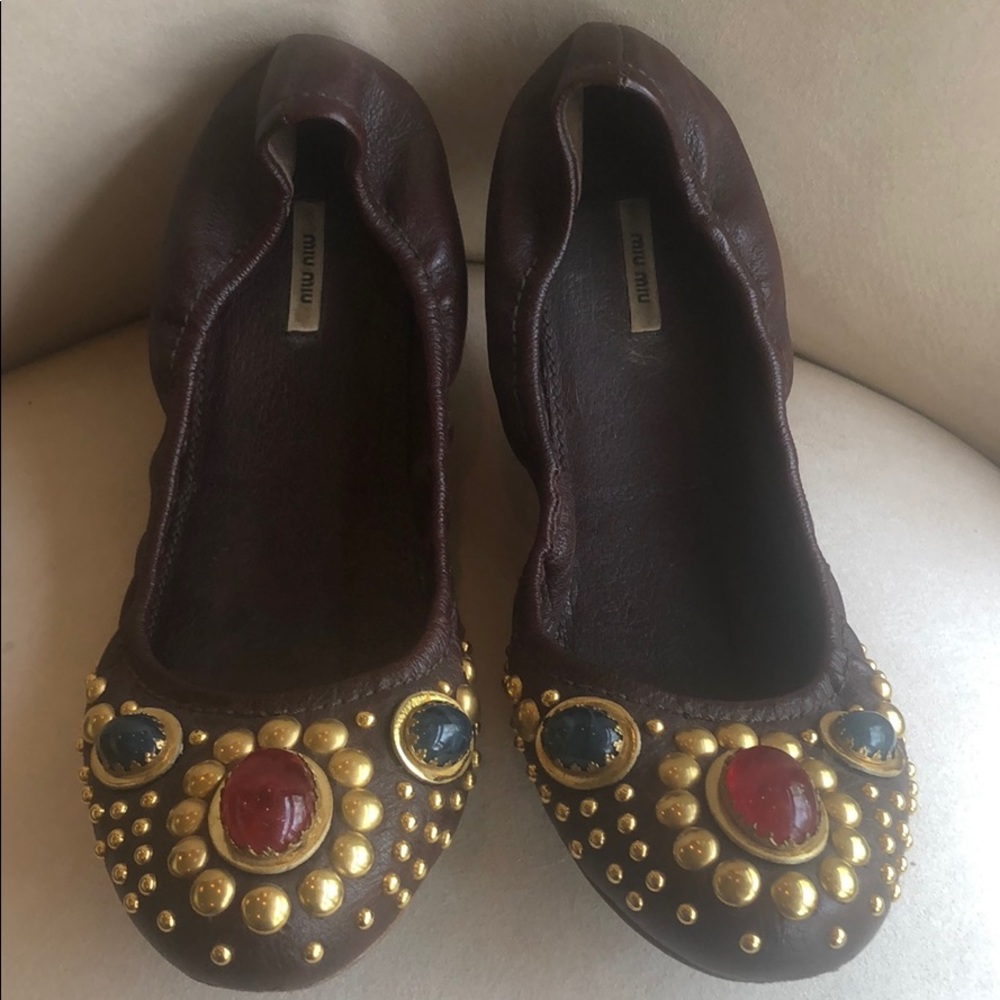 Miu Miu brown buffalo stone flats